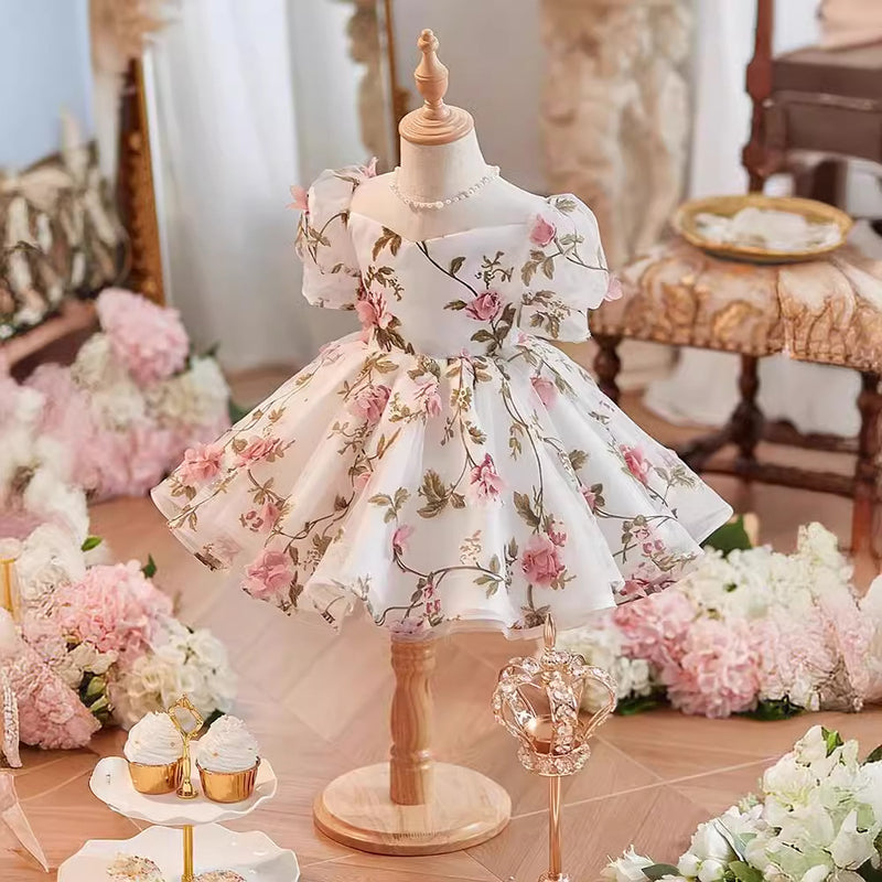 Cute Summer Floral Dress Girls Spring Birthday Dress Baby Flower Girl Princess Dress