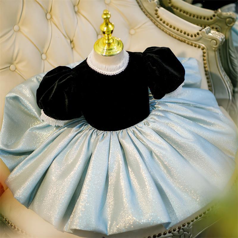 Marryshe - Girl Formal Dresses - Sweet Baby Girls Black and Blue Puff Sleeve Backless Bow Princess Dress Toddler Ball Gowns, Black+Blue / 7-8 Years ( Marryshe - Girl Formal Dresses - Sweet Baby Girls Black and Blue Puff Sleeve Backless Bow Princess Dress Toddler Ball Gowns, Black+Blue / 7-8 Years (