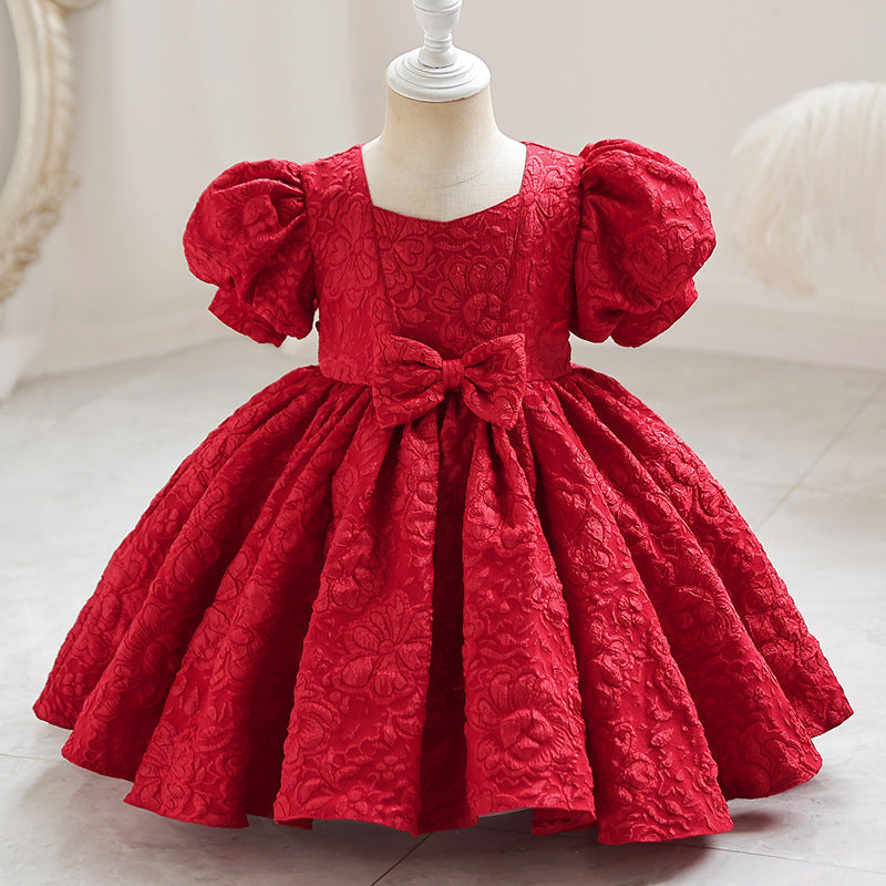 French Birthday Dress Puff Sleeves Bowknot Cute Princess Dress