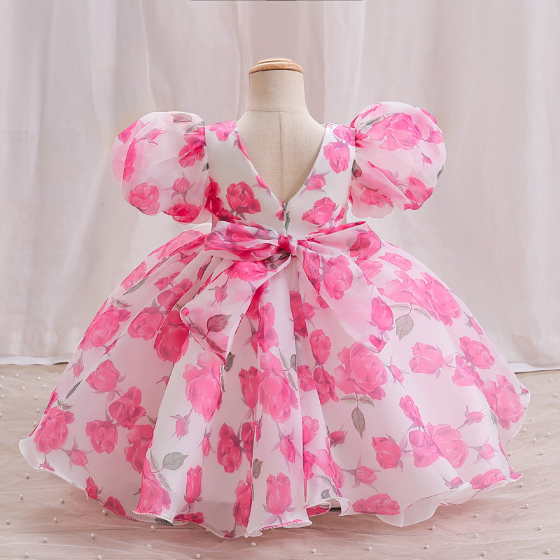 Elegant Baby Girls Puff Sleeve Floral Princess Dress Toddler Formal Dresses