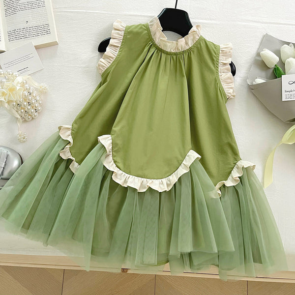 Girls Cute Lace Sleeveless Mesh Splicing Princess Dress