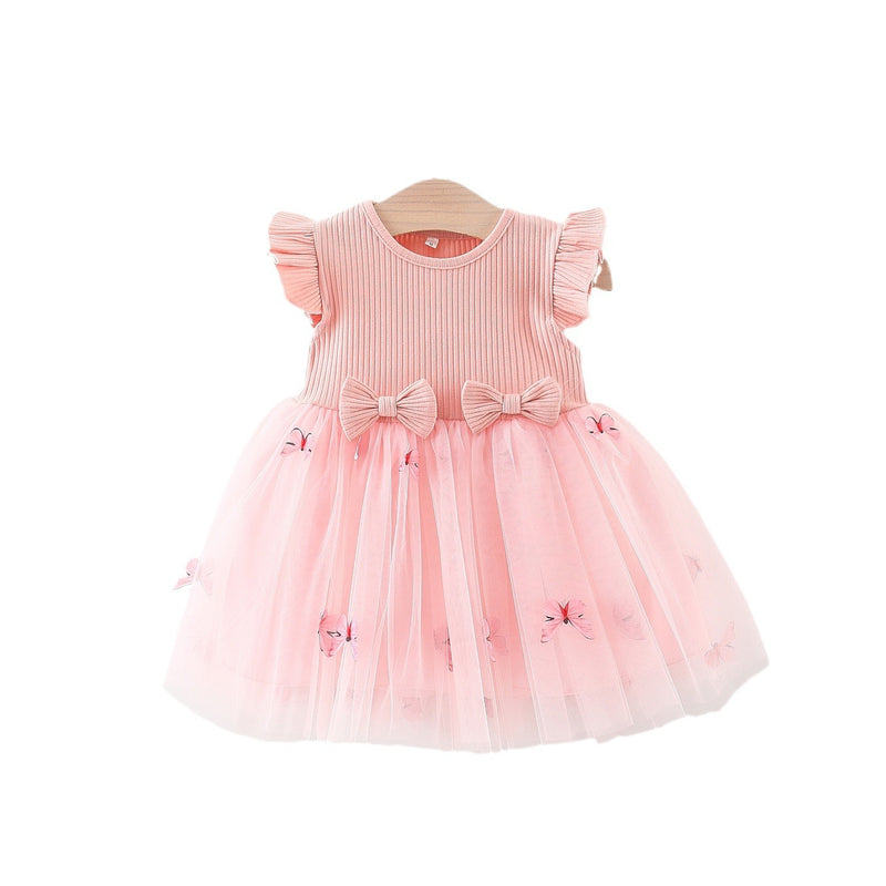 Baby Summer Dress Girls Bowknot Flying Sleeve Princess Dress