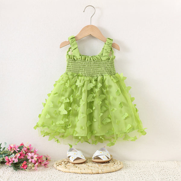 Girls Suspender Dress Girls Cute Bow Mesh Patchwork Dress