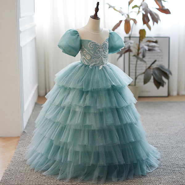 Flower Girls Dress Children Pageant Cake Dress Birthday Fluffy Formal Communion Dress