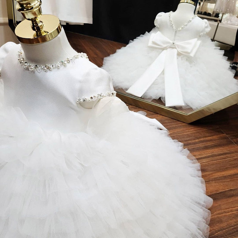 Baby Cute Girl Puffy White Dress Birthday Party Princess Dress