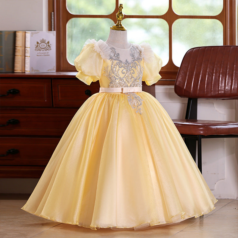 Girls' Prom Princess Dress Girls' Birthday Dress Flower Girl Elegant Dress, Yellow / 4-5 Years (120cm) Girls' Prom Princess Dress Girls' Birthday Dress Flower Girl Elegant Dress, Yellow / 4-5 Years (120cm)
