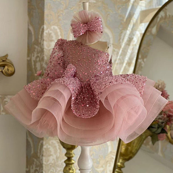 Cute Baby Girl Beauty Pageant Sequin Fluffy Dress Toddler Birthday Party  Princess Dress