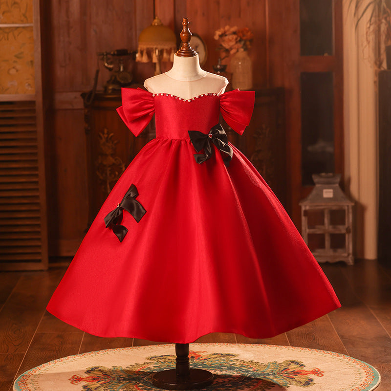 red princess dresses Elegant Baby Girls Red Bow Pageant Dresses Toddler Formal Dresses, Red / 7-8 Years (140cm)