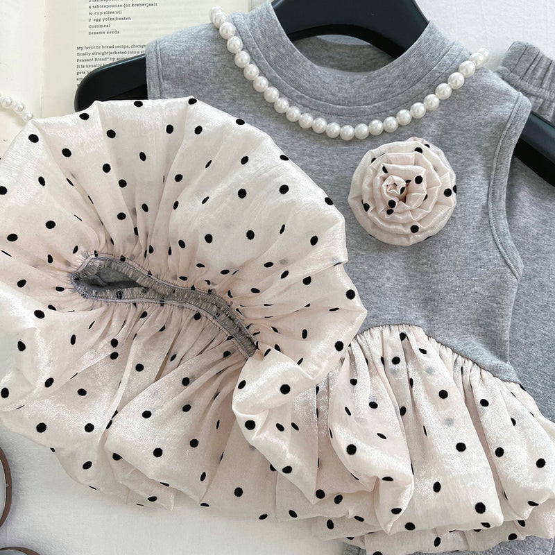 Girls Colorblock Polka Dot Vest Flared Pants Two-Piece Set