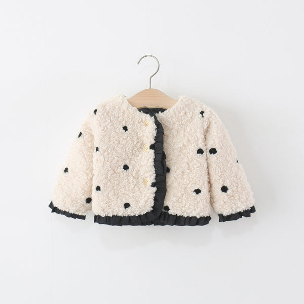 Girls' Winter Polka Dot Lace Warm Coat