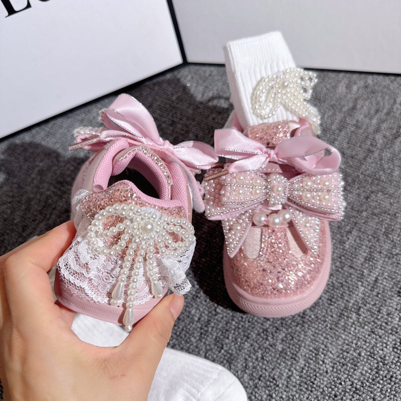 Girls' Pink Bow Breathable Sports Princess Shoes