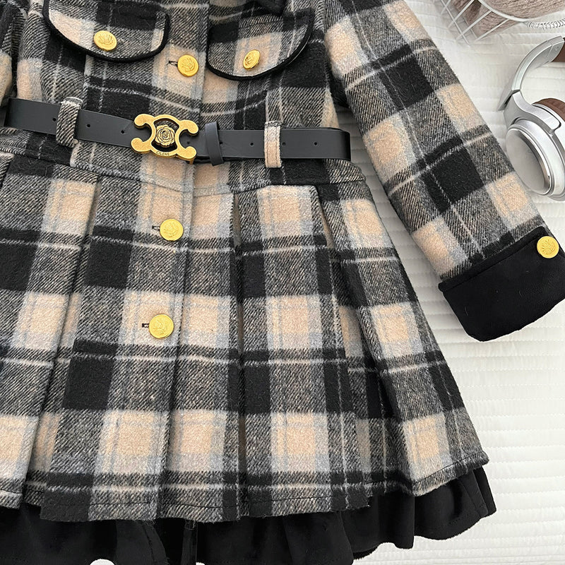 Girls Winter Cute Color-blocked Plaid Coat