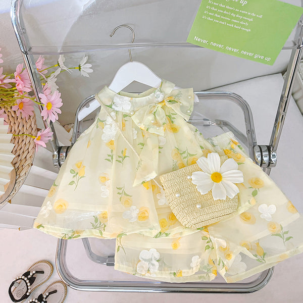 Girls Summer Thin Flower Top Shorts Two-piece Set