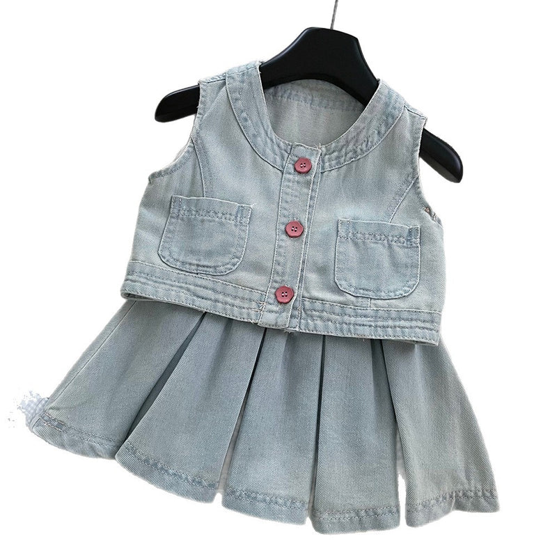Girls Summer Thin Soft Denim Vest Skirt Two-piece Set