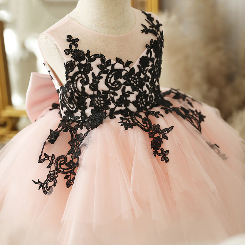 Elegant Baby Girl Sequin Pattern Dres Lace Big Bow Birthday Princess Dress Toddler Ball Gowns