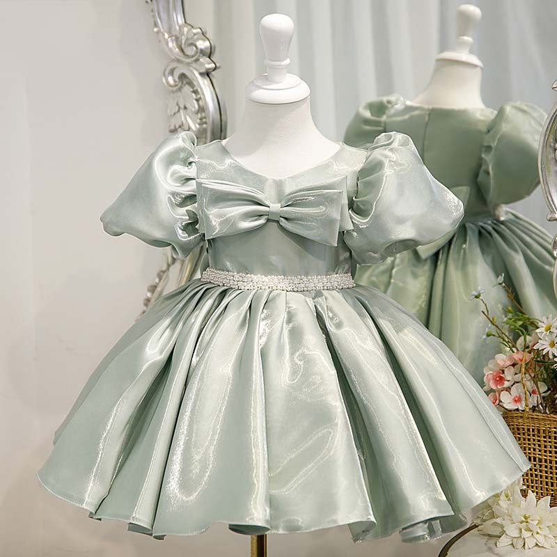 Sweet Baby Girl Mint Green Bow Puff Sleeve Princess Dress Toddler Evening Gown Sweet Baby Girl Mint Green Bow Puff Sleeve Princess Dress Toddler Evening Gown