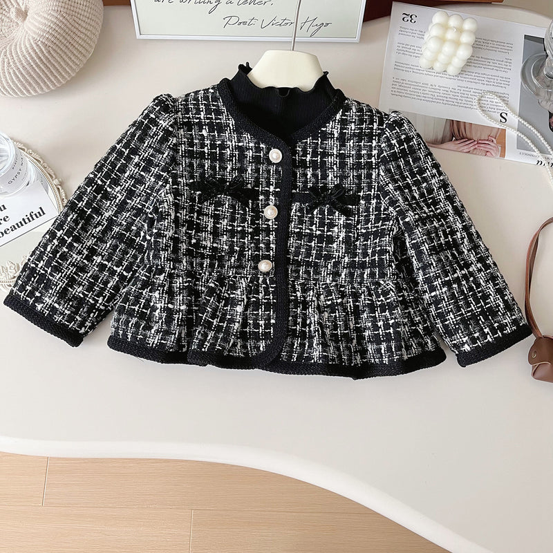 Girls' Spring New Round Neck Princess Plaid Jacket