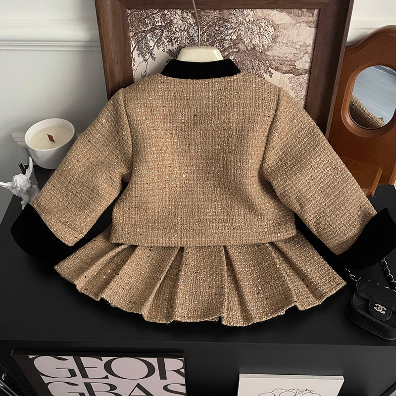 Cute New Year Baby Girls Two-piece Coat Short Dress Suit