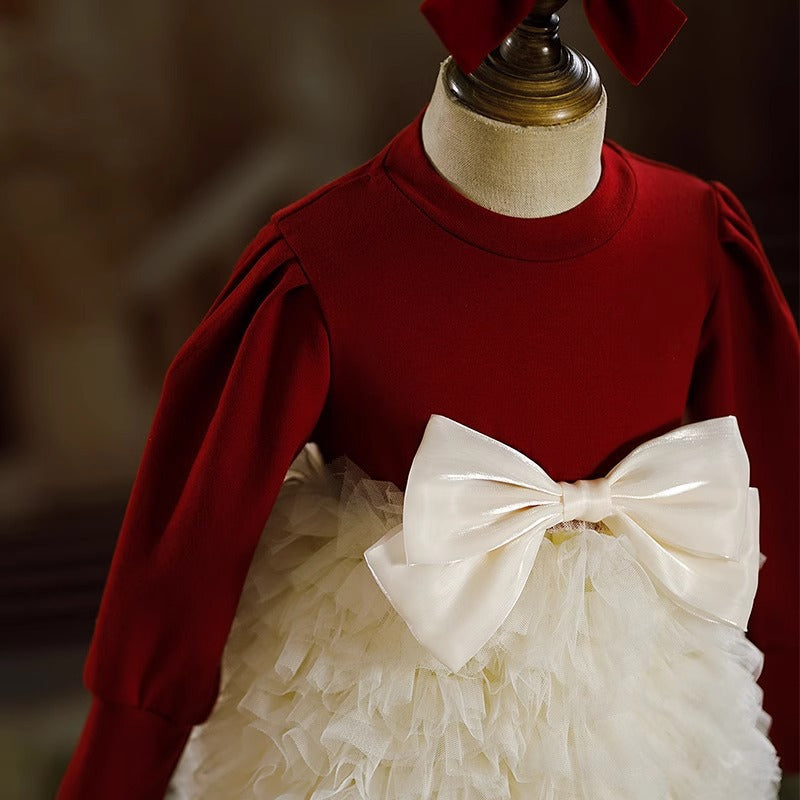Sweet Baby Girls Bow Red and White New Year's Dress Toddler Baptism D – marryshe