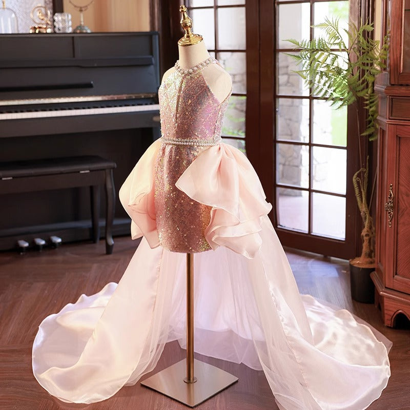 Elegant Baby Girls Sleeveless Sequin Trailing Princess Dress Toddler Pageant Dresses