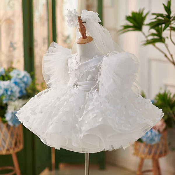 Girls White Birthday Dress Flower Girl Wedding Princess Dress