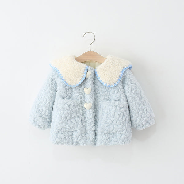 Girl's Winter Heart-Shaped Lapel Collared Coat