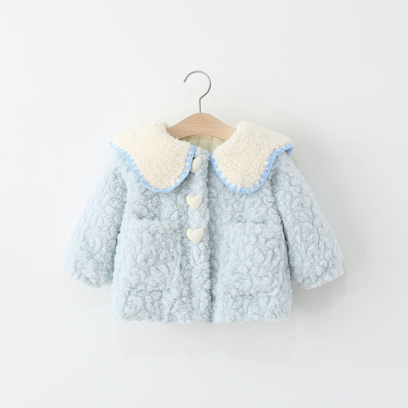 Girl's Winter Heart-Shaped Lapel Collared Coat