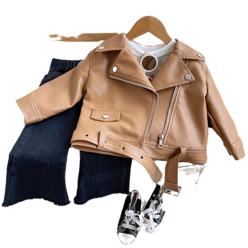 Girls Leather Zipper Motorcycle  Jacket