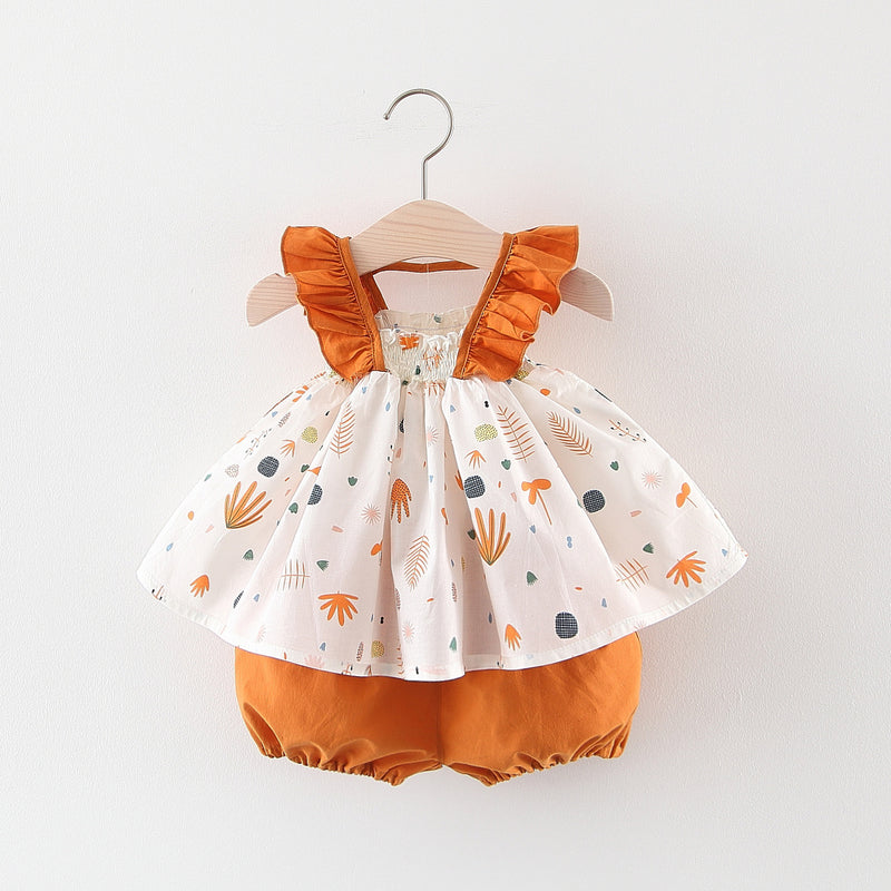 New Summer Girls' Printed Vest Suspenders Two-piece Set