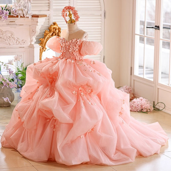 Children's Birthday Dress Flower Girl Pink Wedding Dress Girl Prom Princess Dress