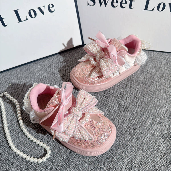 Girls' Pink Bow Breathable Sports Princess Shoes