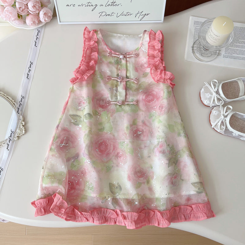 Girls Summer New Style Fungus Lace Sleeveless Dress