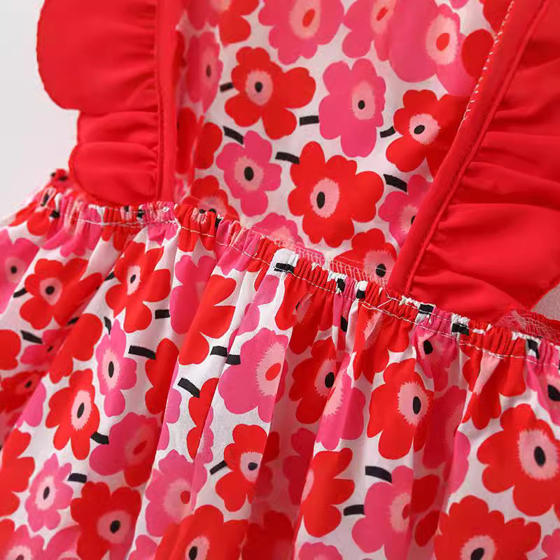 New Summer Girls' Floral Flying Sleeve Princess Dress