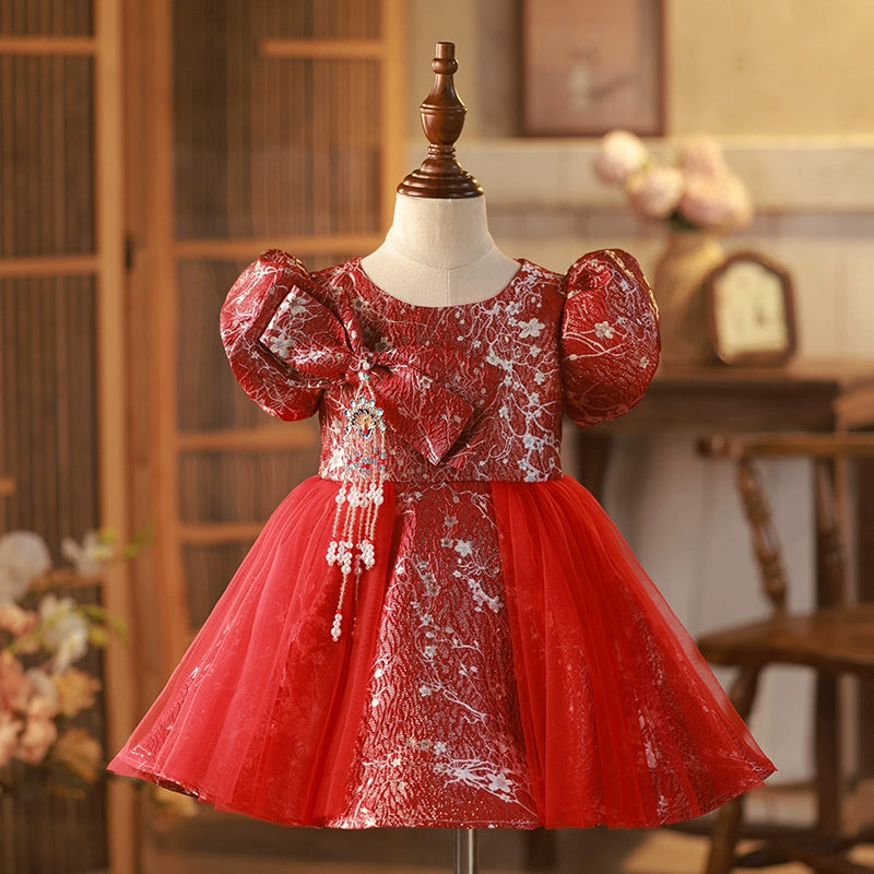 Baby Girl Christmas Dresses Toddler Red Embroidery Princess Birthday Party Dress