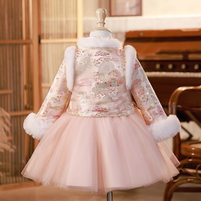 Cute Children's New Year's Greeting Princess Dress Girl's Winter Birthday Dress