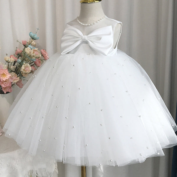 Elegant Baby Pearl Mesh Birthday Party Evening Dress Toddler First Communion Dresses