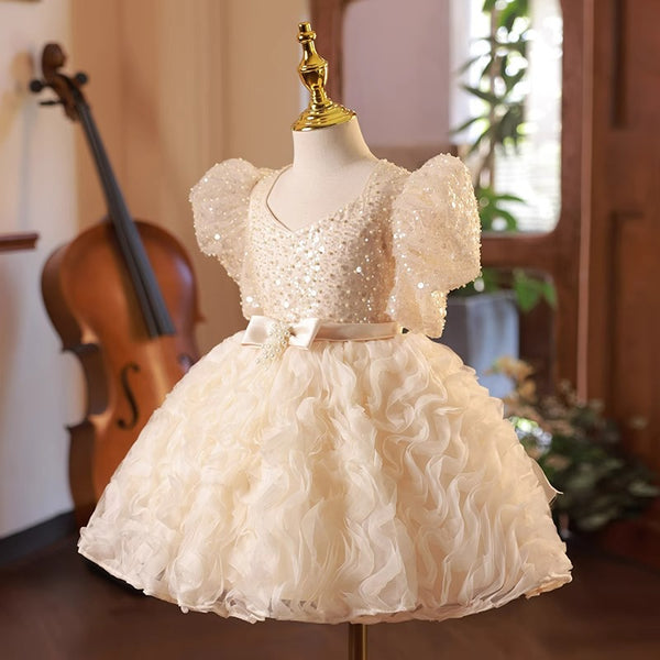 Baby Girl Sequins Flower Dress Toddler First Communion Dresses Birthday Dress