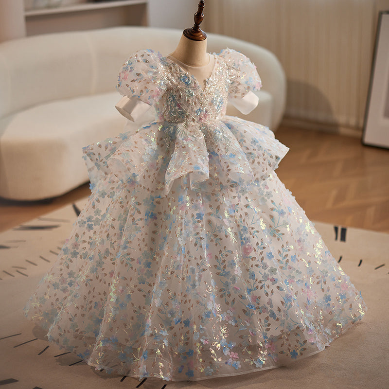 Luxurious Girls Flower Dress Toddler Birthday Princess Dress