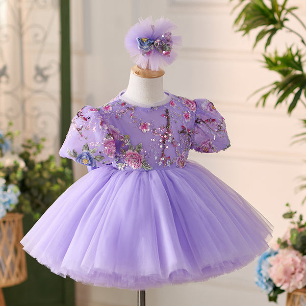 Elegant Baby Girl  Embroidery Sequins Beauty Pageant Dress Toddler Birthday Princess Dress