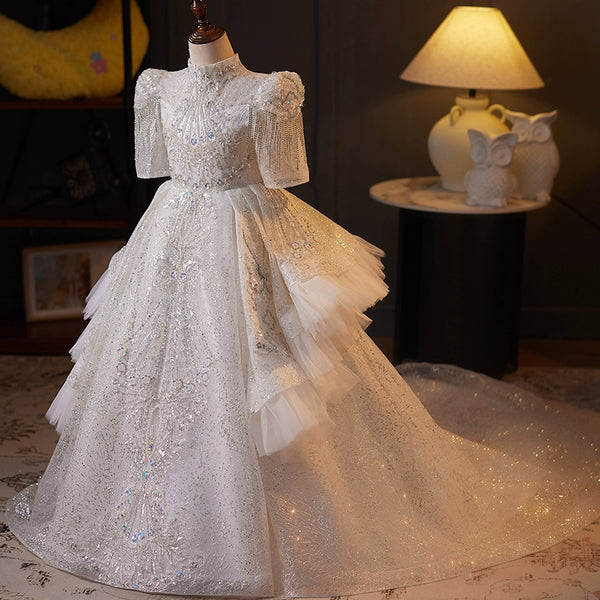 Girls White Birthday Dress Children's Prom Princess Dress