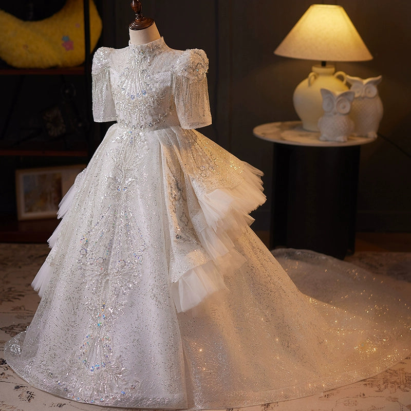 Girls White Birthday Dress Children's Prom Princess Dress