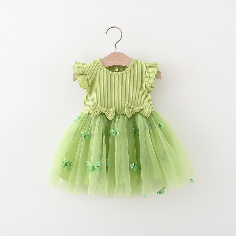 Baby Summer Dress Girls Bowknot Flying Sleeve Princess Dress