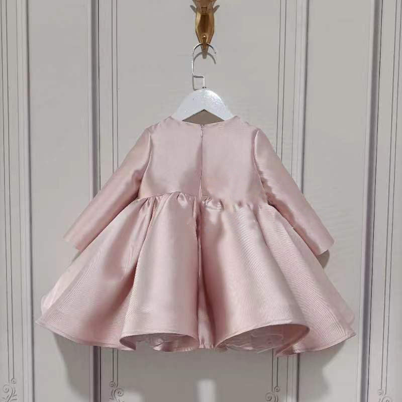 Baby Girl Pageant Big Bow Knot Pearl Long Sleeve Princess Dress