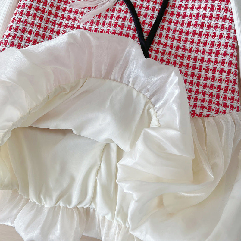 Girls' Plaid Base Layer Vest Dress Two-piece Set