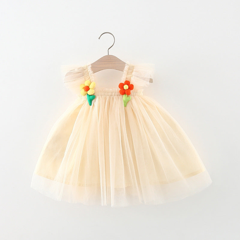 Baby Girl 3D Flower Flying Sleeve Princess Dress