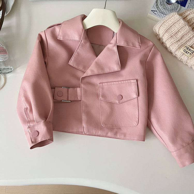 Girls' Autumn Loose Short PU Leather Jacket