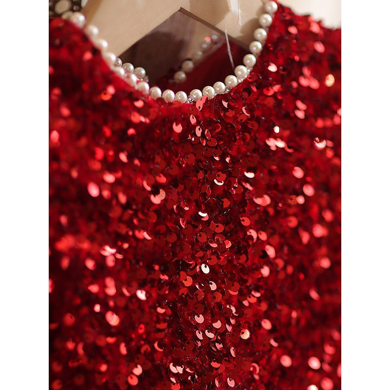 Girls Red Sequin Birthday Dress Girls Christmas Dress Flower Girl Princess Dress