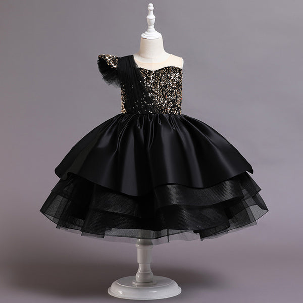 Elegant Baby Black Sequin Girls Birthday Dress Girl Pageant Dresses