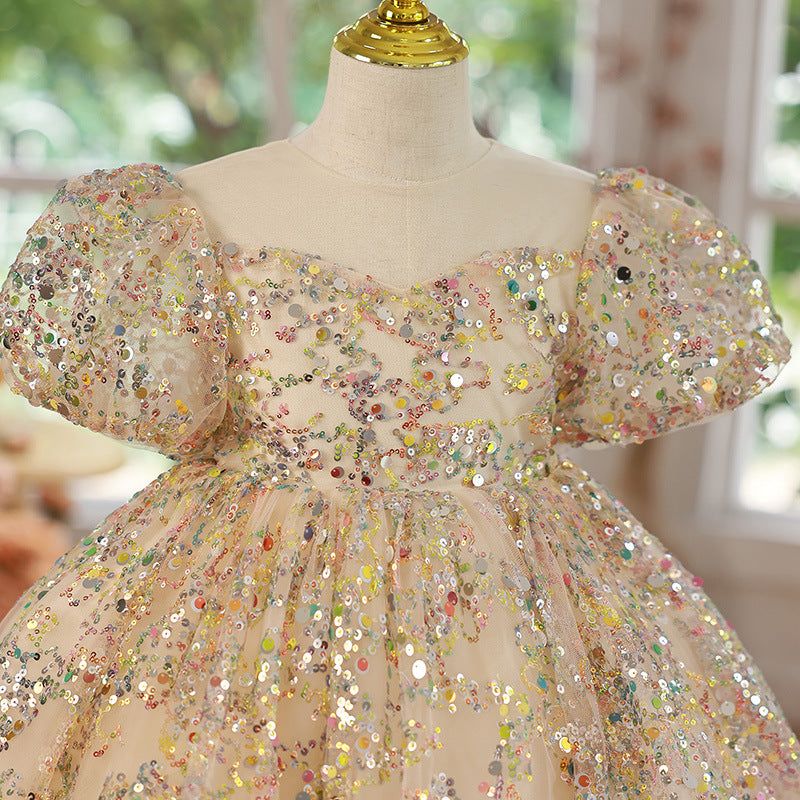 Elegant Baby Girl Sequins Christening  Dress Toddler Birthday Princess Dress