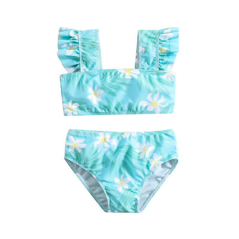 Girls Floral High Elastic Sunscreen Swimsuit